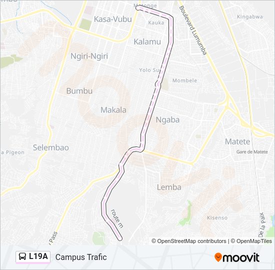 Plan de la ligne L19A de bus