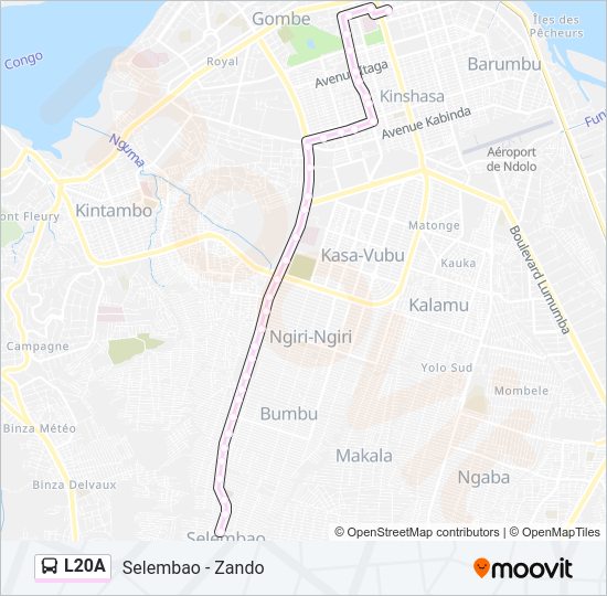 Plan de la ligne L20A de bus