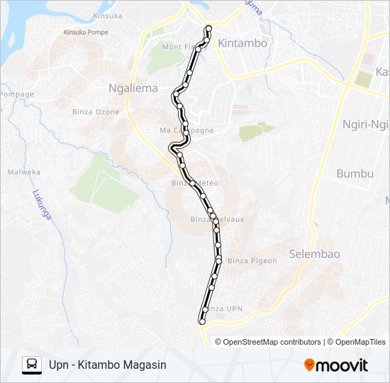 Plan de la ligne UPN - KITAMBO MAGASIN de bus