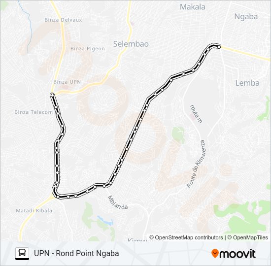 Plan de la ligne UPN - ROND POINT NGABA de bus