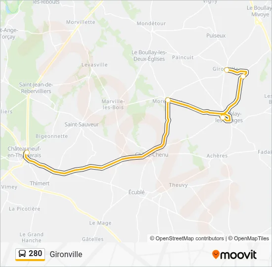 280 Itinéraire: Horaires, Arrêts & Plan - Gironville (mis à jour)