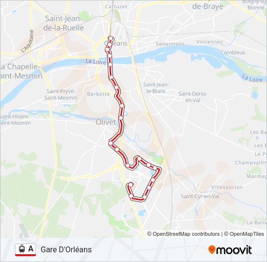 Plan de la ligne A de tram
