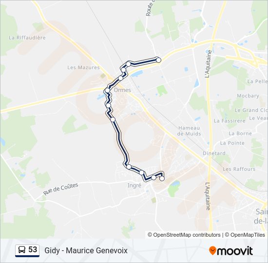 Plan de la ligne 53 de bus