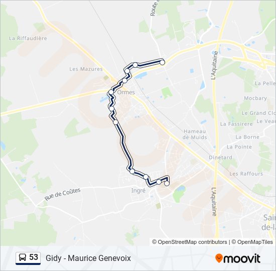 Plan de la ligne 53 de bus