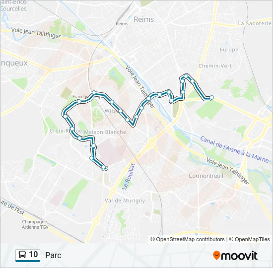 Plan de la ligne 10 de bus