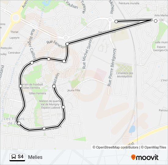 Plan de la ligne S4 de bus