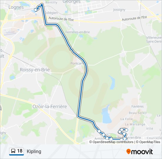Plan de la ligne 18 de bus