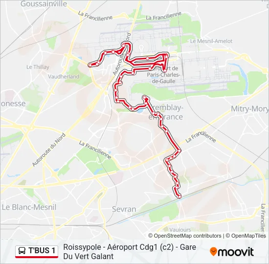 Plan de la ligne T'BUS 1 de bus