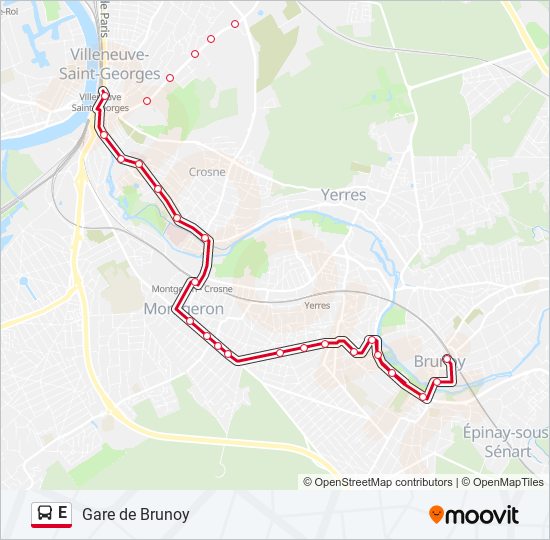 Plan de la ligne E de bus