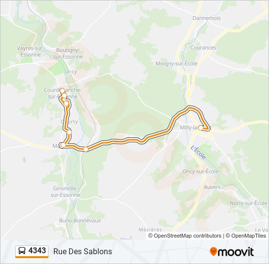 Plan de la ligne 4343 de bus