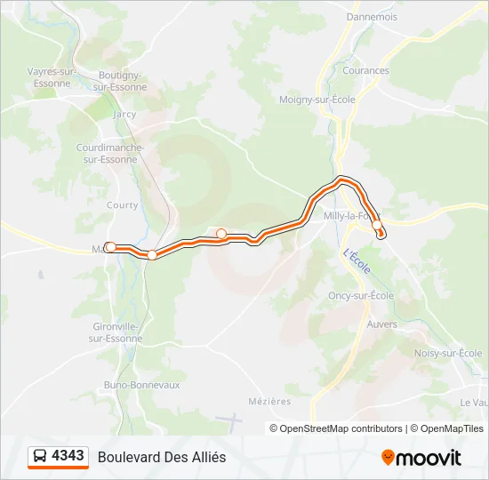 Plan de la ligne 4343 de bus