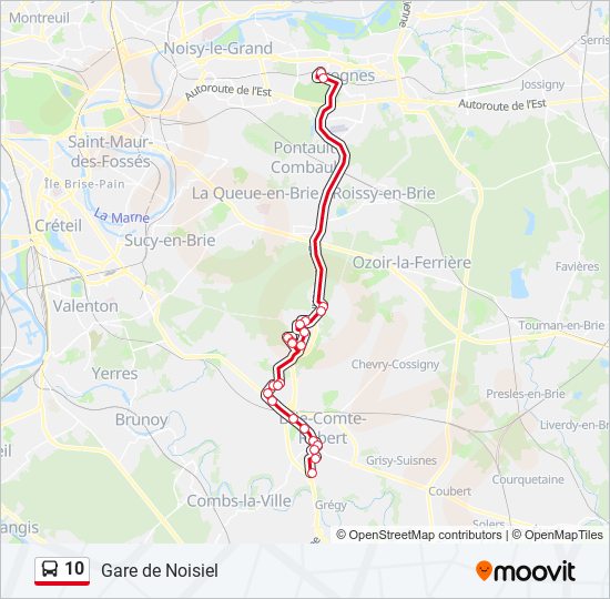 Plan de la ligne 10 de bus