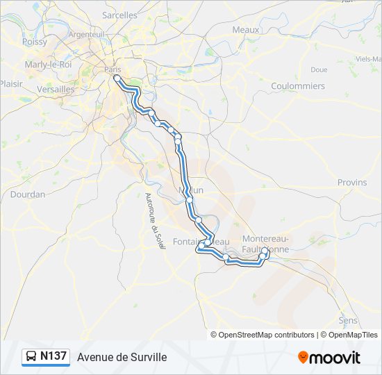 Plan de la ligne N137 de bus