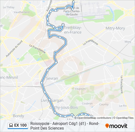EX 100 Bus Line Map