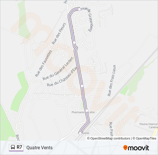 Plan de la ligne R7 de bus