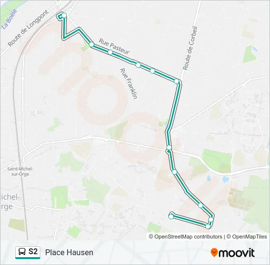 Plan de la ligne S2 de bus