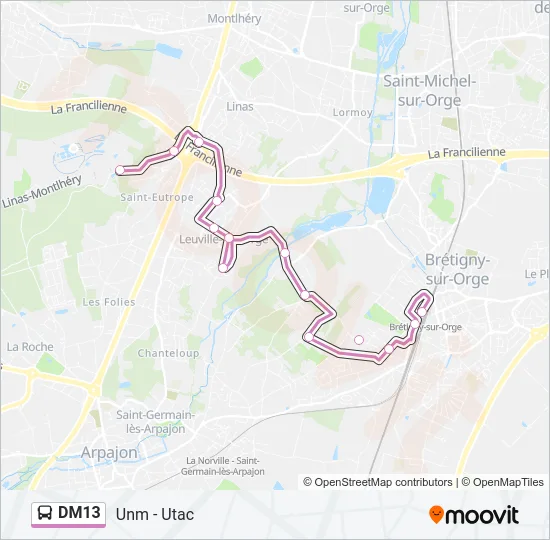 Plan de la ligne DM13 de bus
