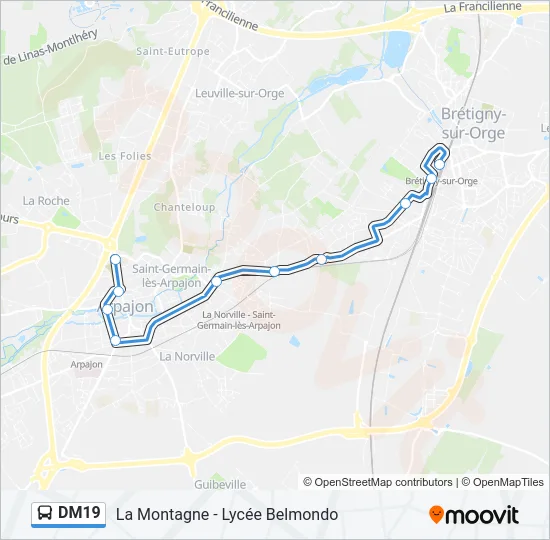 Plan de la ligne DM19 de bus
