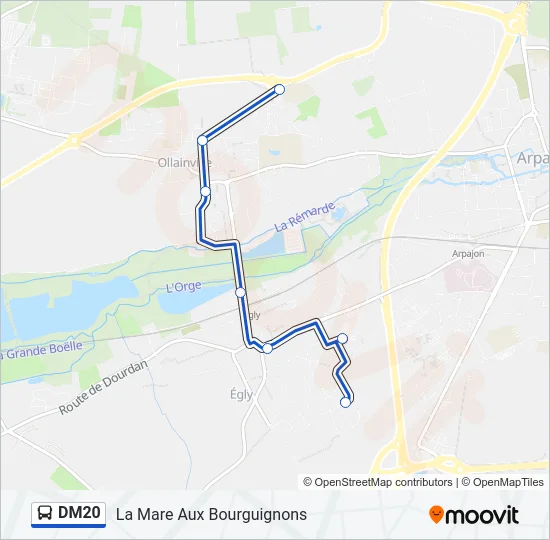 Plan de la ligne DM20 de bus