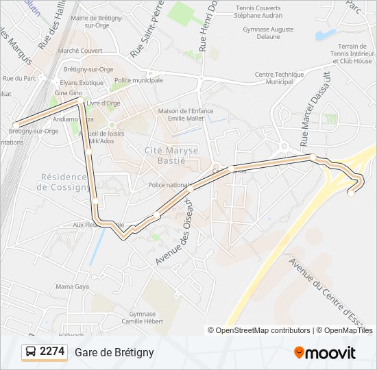 Plan de la ligne 2274 de bus