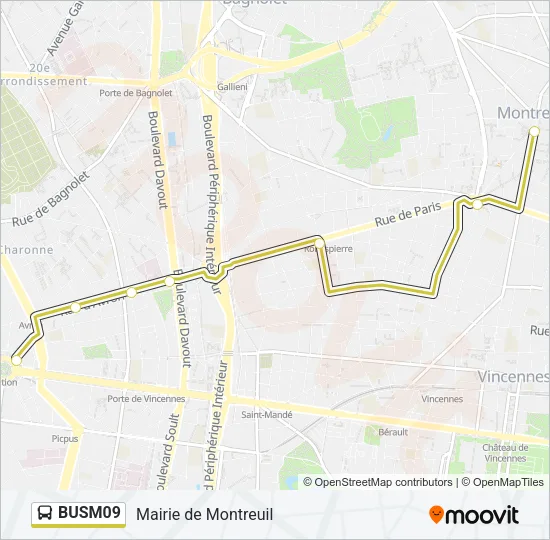 Plan de la ligne BUSM09 de bus