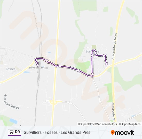 Plan de la ligne R9 de bus