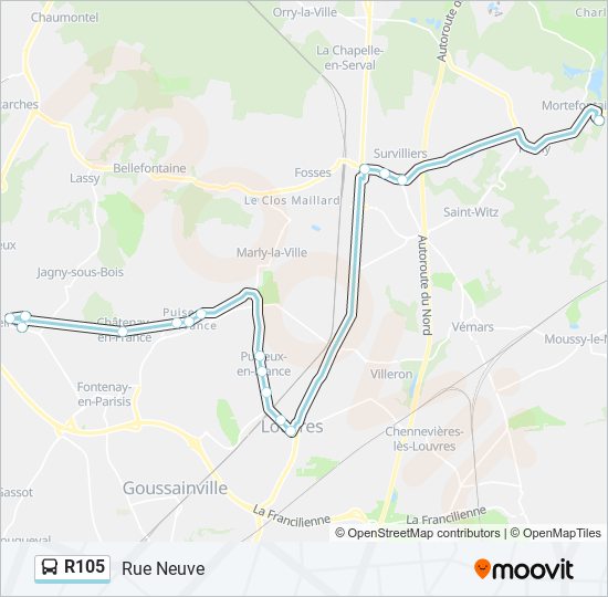 Plan de la ligne R105 de bus