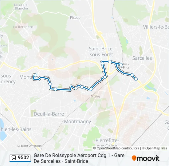 Plan de la ligne 9502 de bus