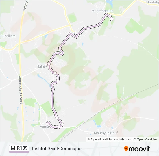 Plan de la ligne R109 de bus