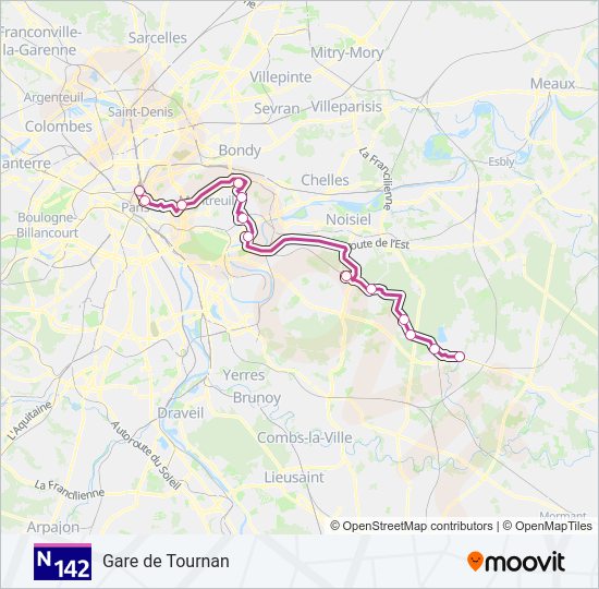 Mapa de N142 de autobús