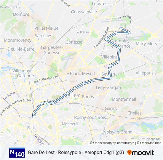 Mapa de N140 de autobús