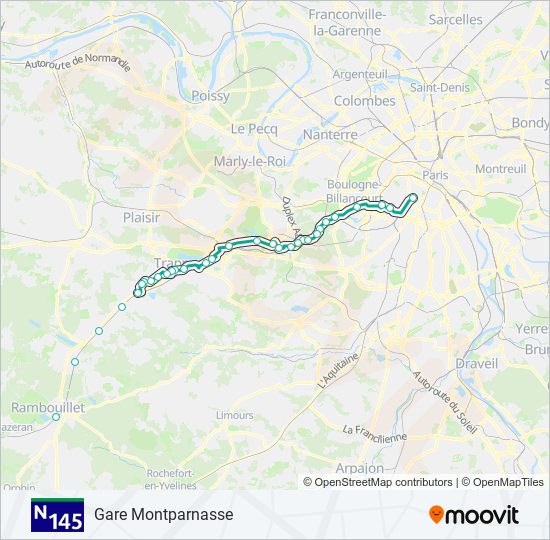 Mapa de N145 de autobús