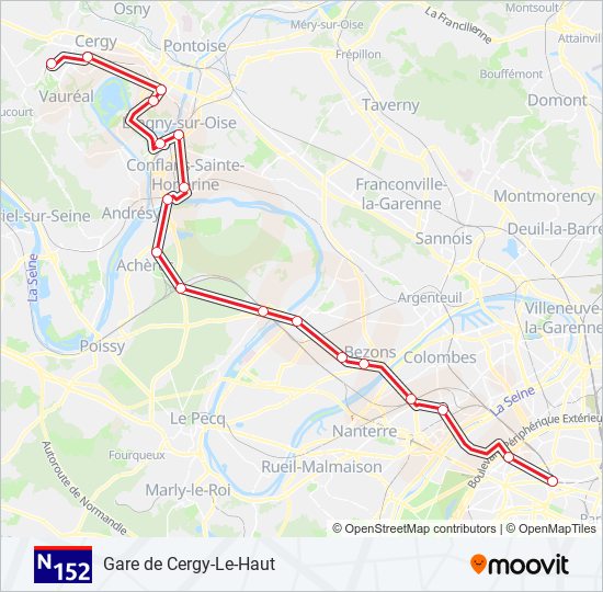 Mapa de N152 de autobús