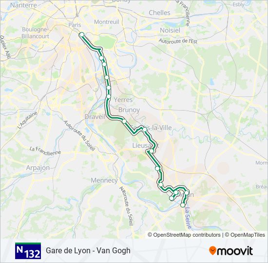 N132 bus Line Map