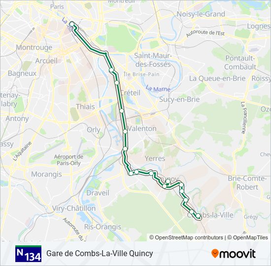 Plan de la ligne N134 de bus