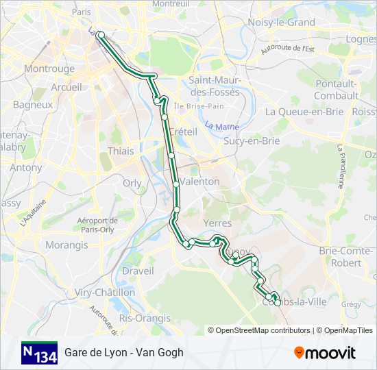 N134 bus Line Map