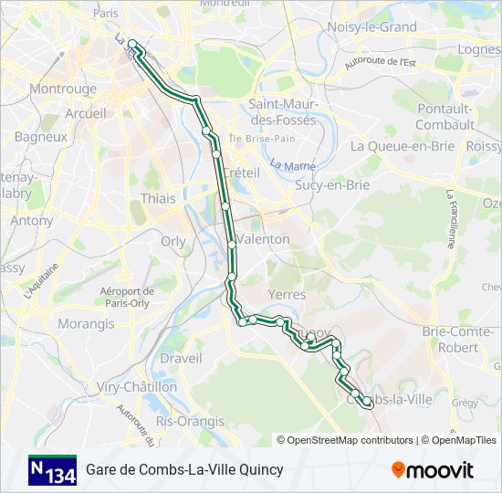 Mapa de N134 de autobús
