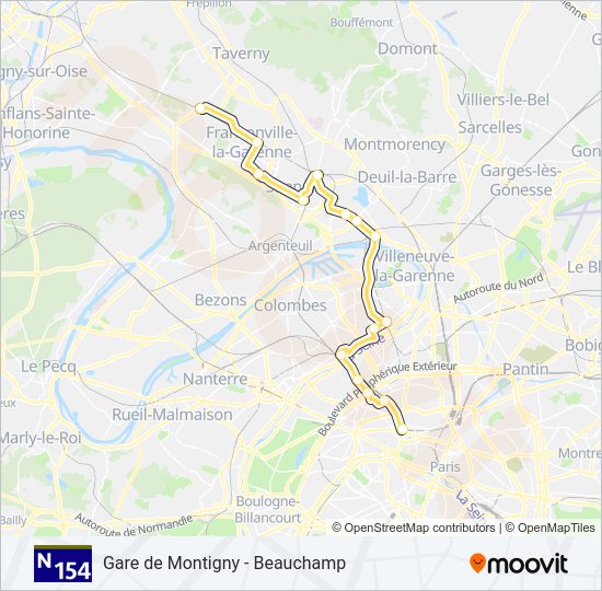 Mapa de N154 de autobús