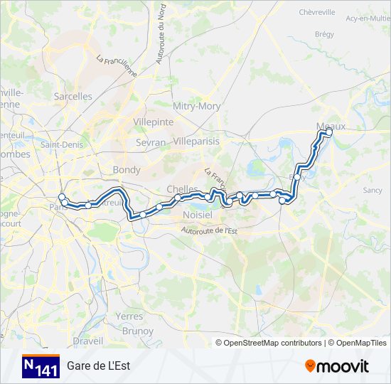 Mapa de N141 de autobús