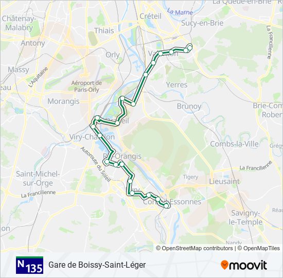 Mapa de N135 de autobús