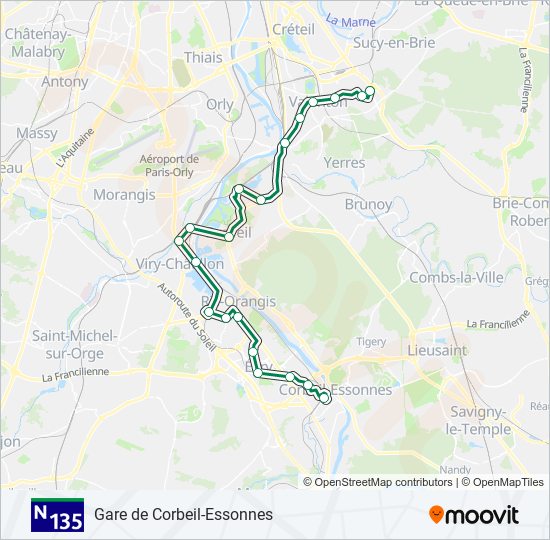 Plan de la ligne N135 de bus