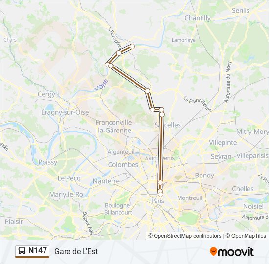 Mapa de N147 de autobús