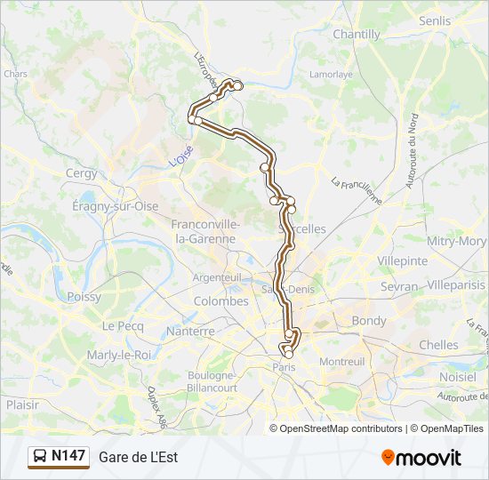 Plan de la ligne N147 de bus