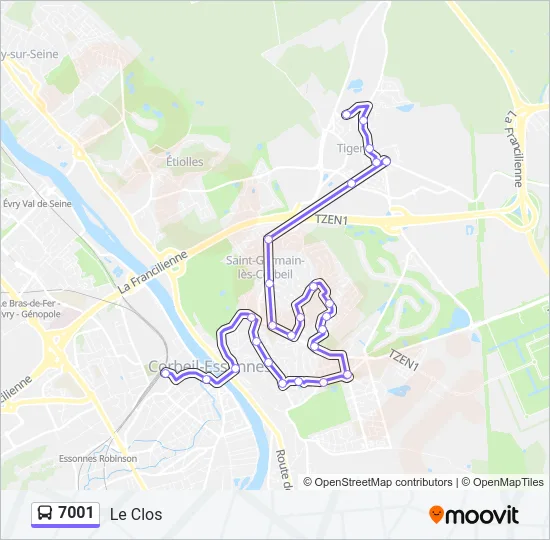 7001 Bus Line Map