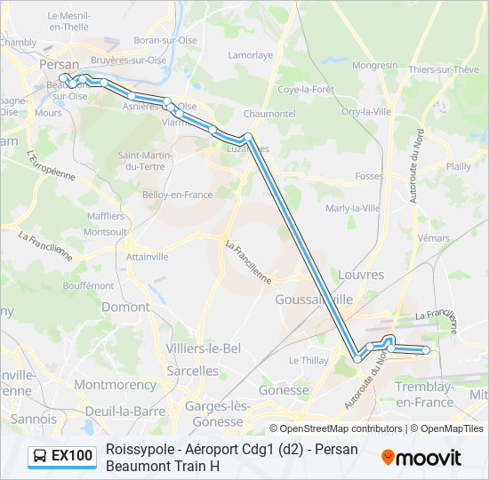 Plan de la ligne EX100 de bus