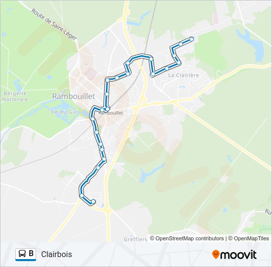 Plan de la ligne B de bus