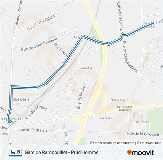 Plan de la ligne B de bus