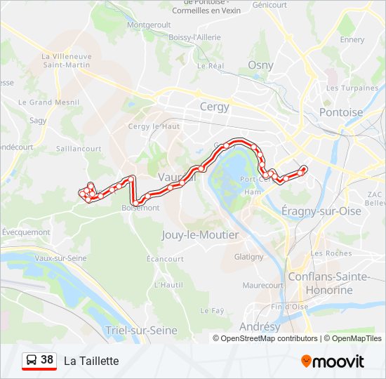 Plan de la ligne 38 de bus