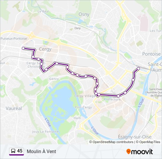 Plan de la ligne 45 de bus