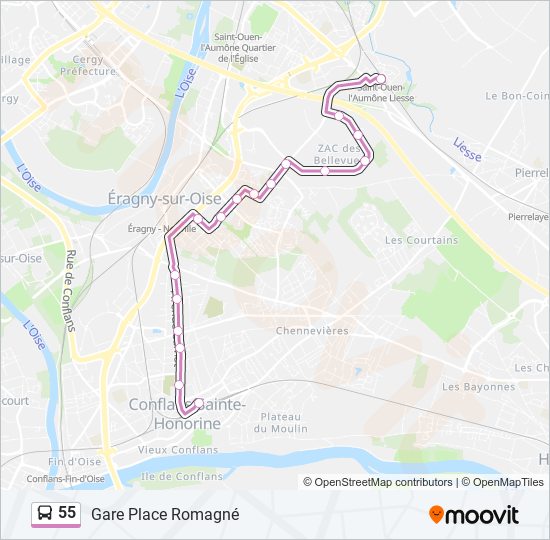 Plan de la ligne 55 de bus